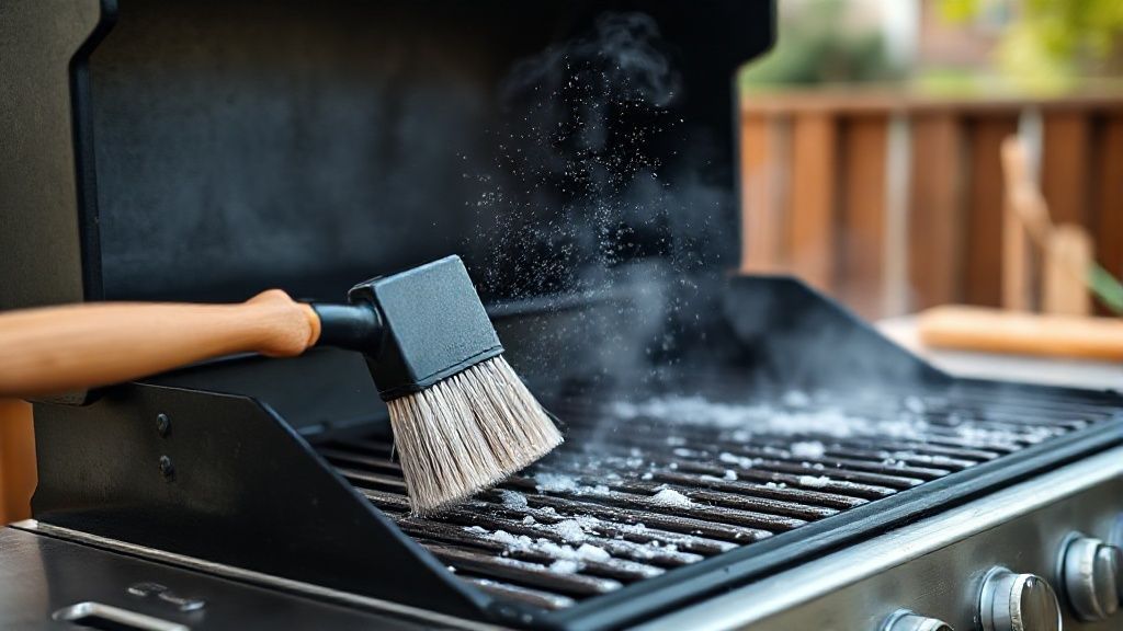 Cleaning the barbecue grill encrusted with burnt grease