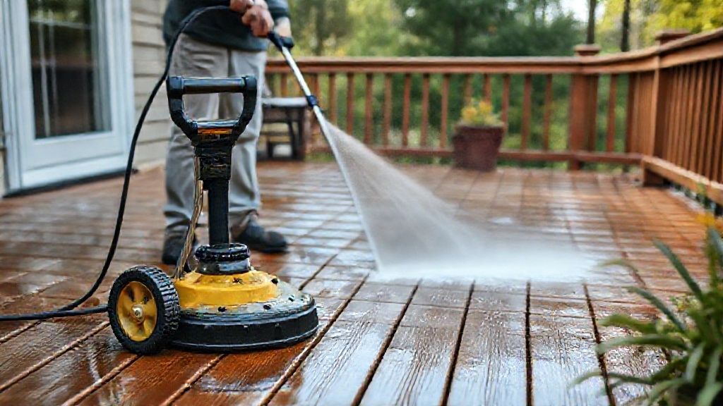 Cleaning and sobering up a blackened wooden deck